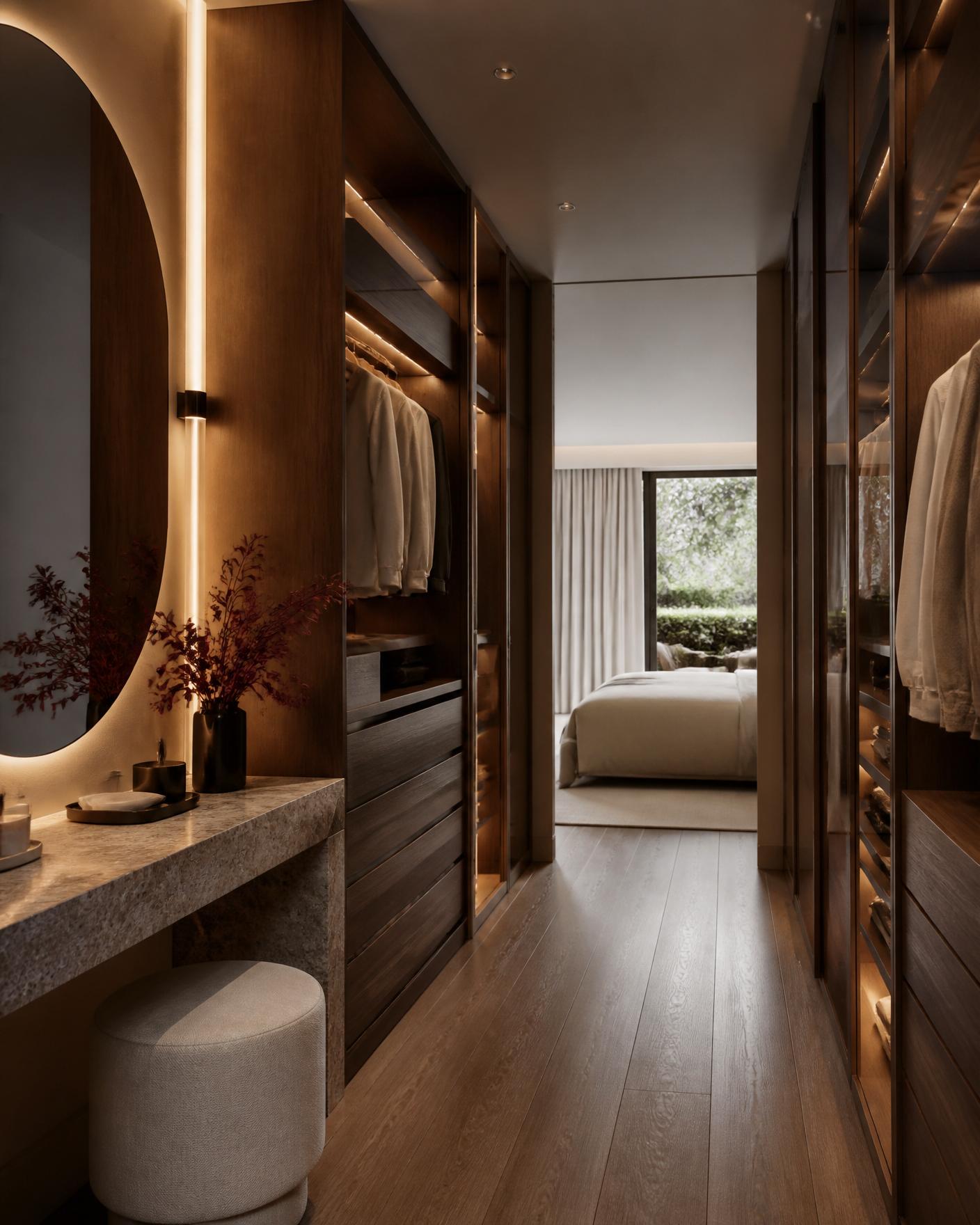 Cabina armadio su misura con illuminazione integrata in una residenza privata